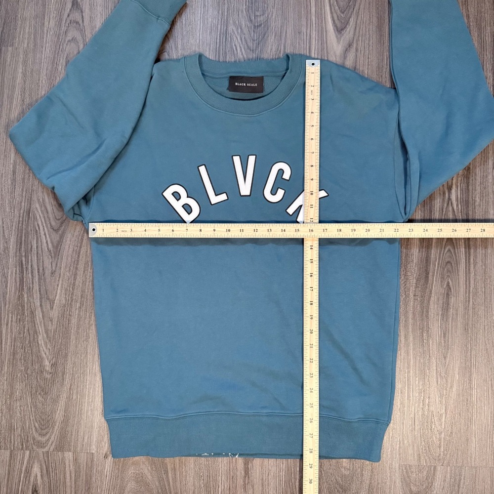 Black Scale BLVCK Graphic Sweatshirt Mens Medium Pistol Gun Crewneck Blue - Picture 5 of 8